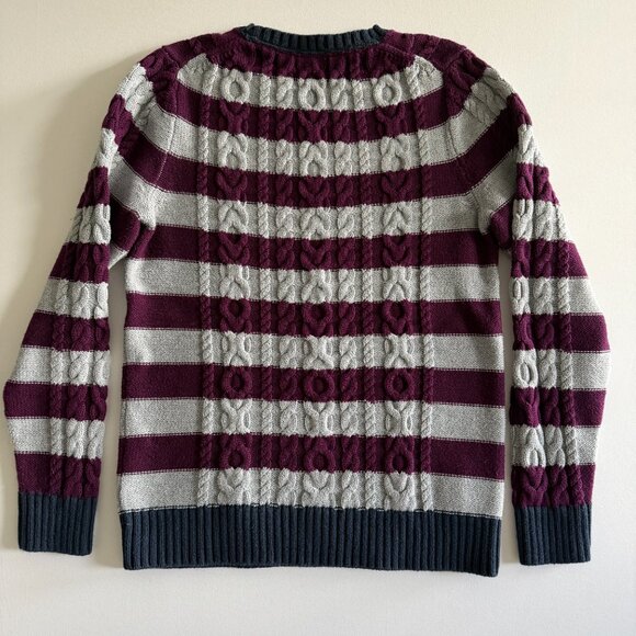LL BEAN Double L Cotton Cable Knit Fisherman Sweater Gray Purple Small - Picture 4 of 10